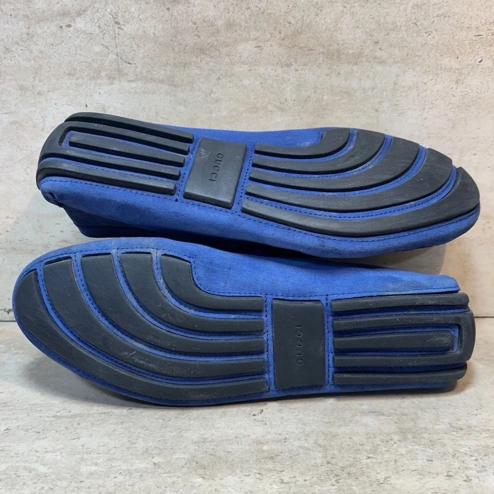Gucci Mens Blue Suede Horsebit Driving Loafers Size 8  Made in Italy Cobalt Blue